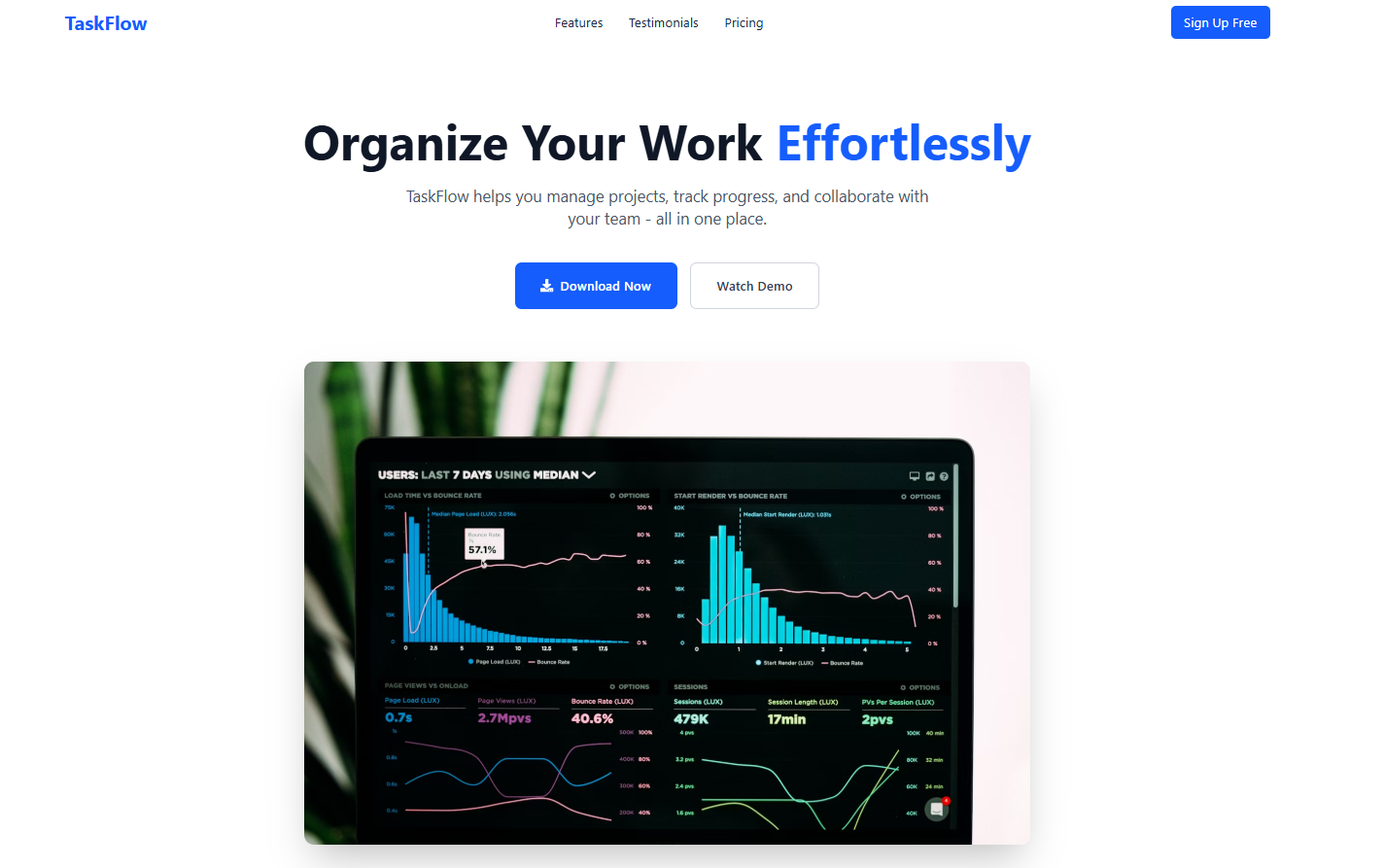 TaskFlow Landing Page